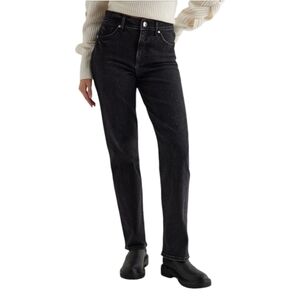 Express Modern Straight High Waisted Jeans Womens 4L Black Stretch Denim